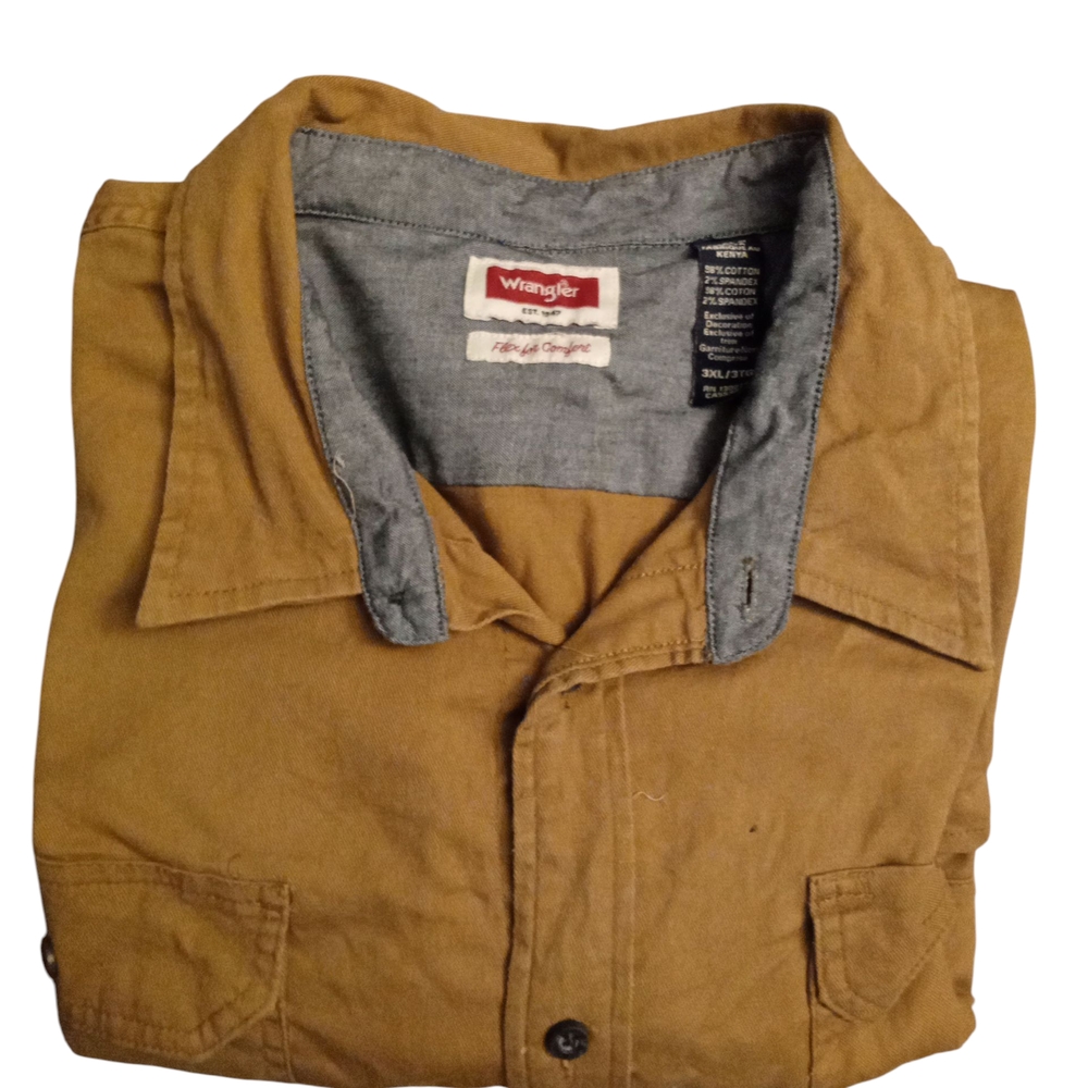 Wrangler Button Down Shirt Mens 3XL Long Sleeve Beige Chest Pockets Cotton
